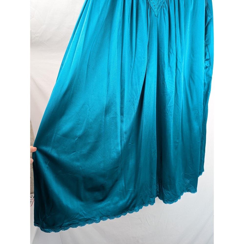 Vintage 80s Vanity Fair Satin Lace Trim Babydoll Dress Size XL Blue Nightgown - Picture 4 of 9